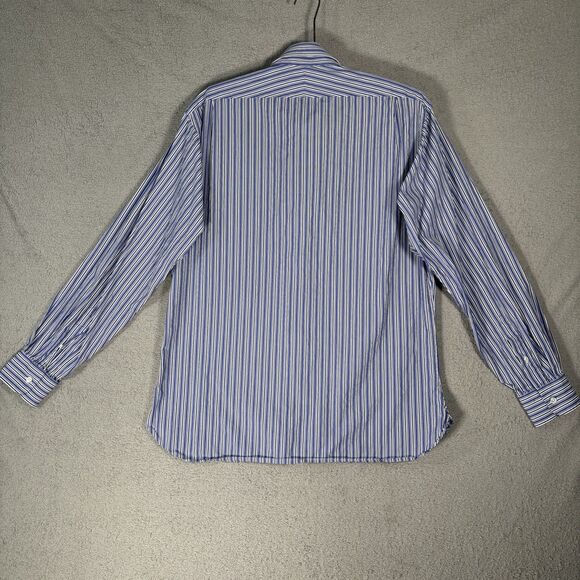 Ralph Lauren Purple Label Dress Shirt Men’s Size 17 Blue White Stripes Italy - Picture 12 of 16